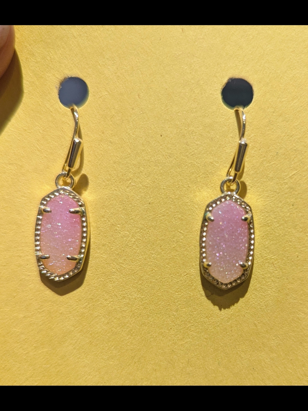 Pink Druzy Drop Earrings in Gold